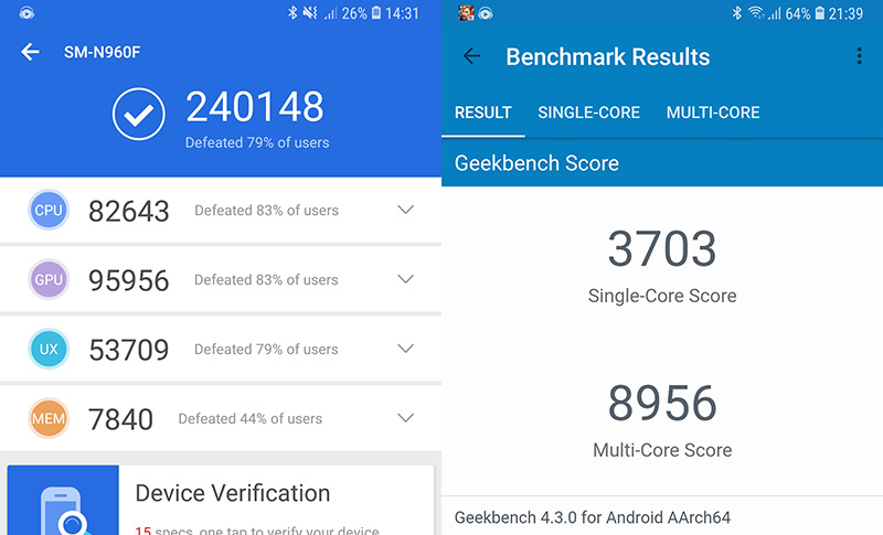 Điểm Antutu Benchmark trên điện thoại Samsung Galaxy Note 9